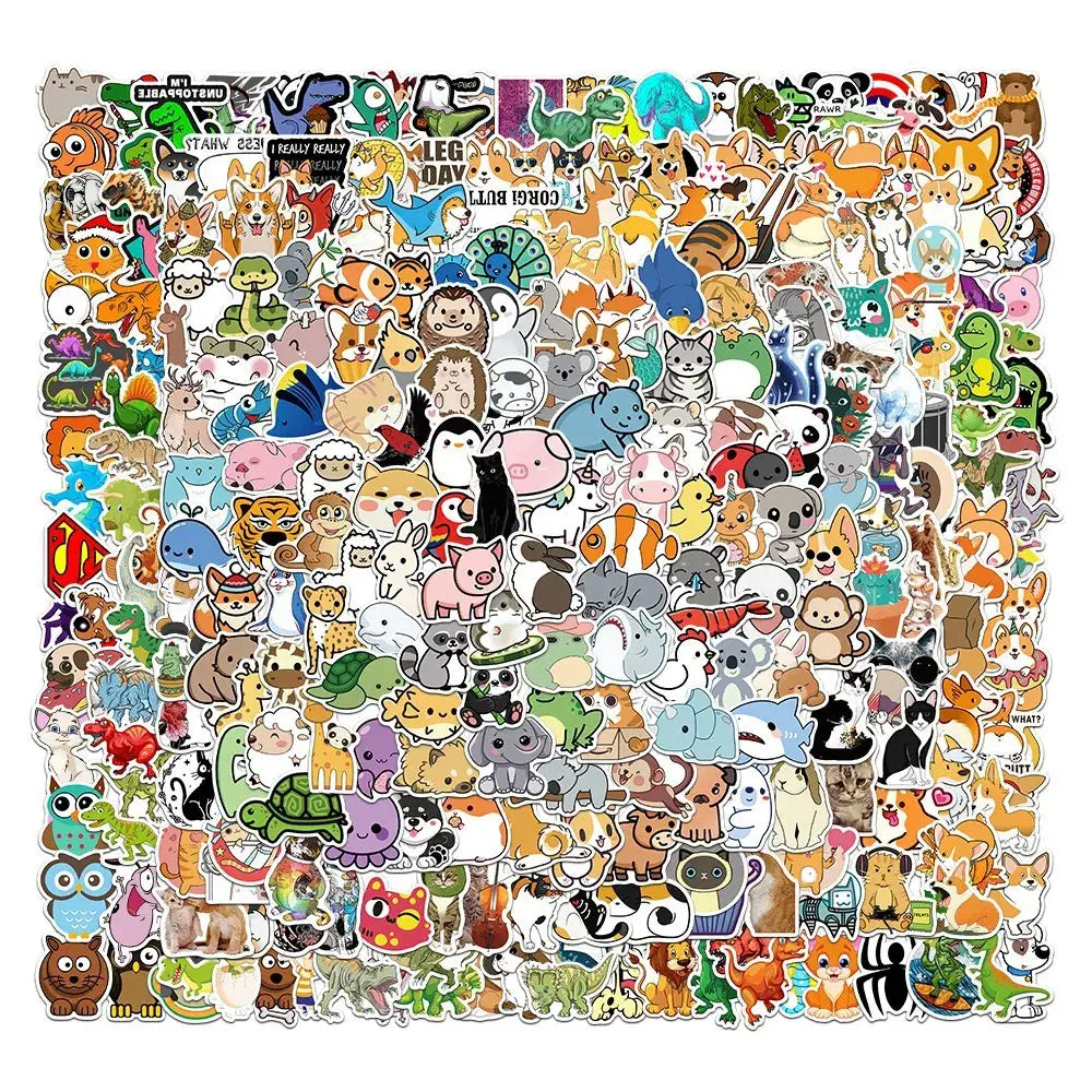 100/300PCS Mix Cute Cartoon Animals Graffiti Stickers DIY Phone Guitar Laptop Notebook Suitcase Cup Waterproof Sticker