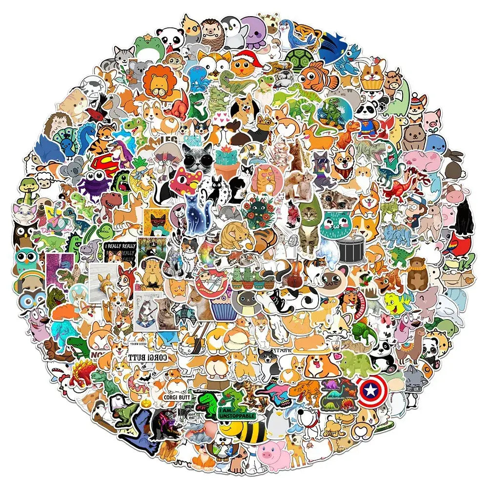 100/300PCS Mix Cute Cartoon Animals Graffiti Stickers DIY Phone Guitar Laptop Notebook Suitcase Cup Waterproof Sticker