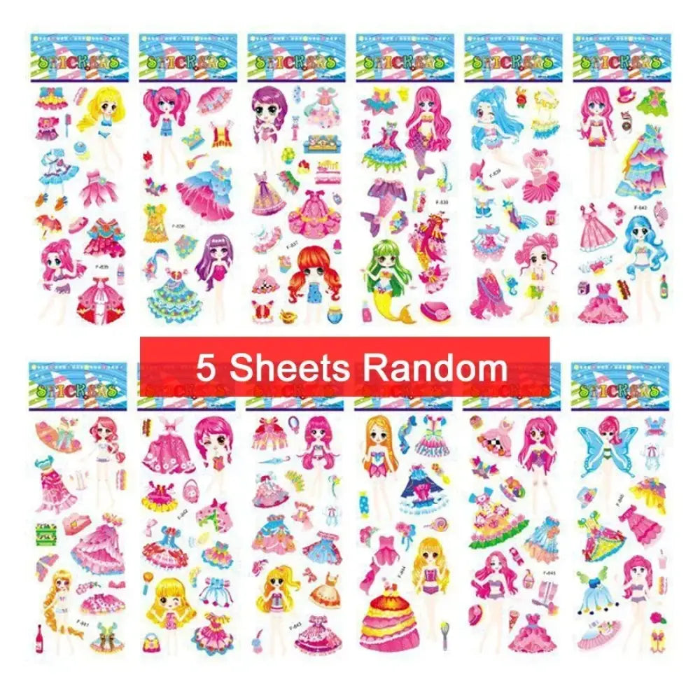 5 Sheets Kids Stickers Puffy Stickers for Children Birthday Christmas New Year Gift for Girl Boy Scrapbooking Cartoon