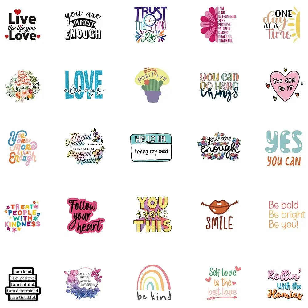 52pcs Inspirational Quote Stickers Pack Positive Decals DIY Laptops Water Bottles Phones Decorative Stickers Perfect