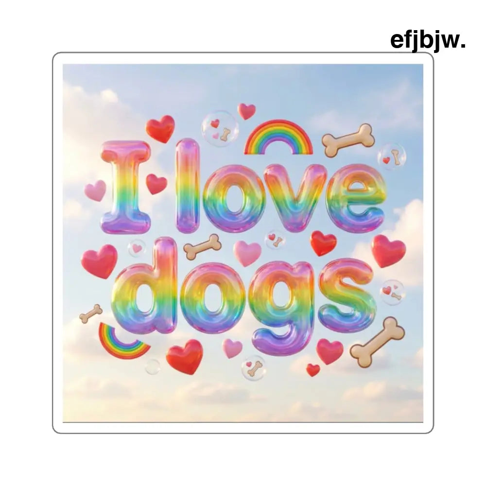 I Love Dogs Rainbow Square Sticker, Cute Dog Lover Laptop Decal - 2’’ × 2’’ / White - Paper products