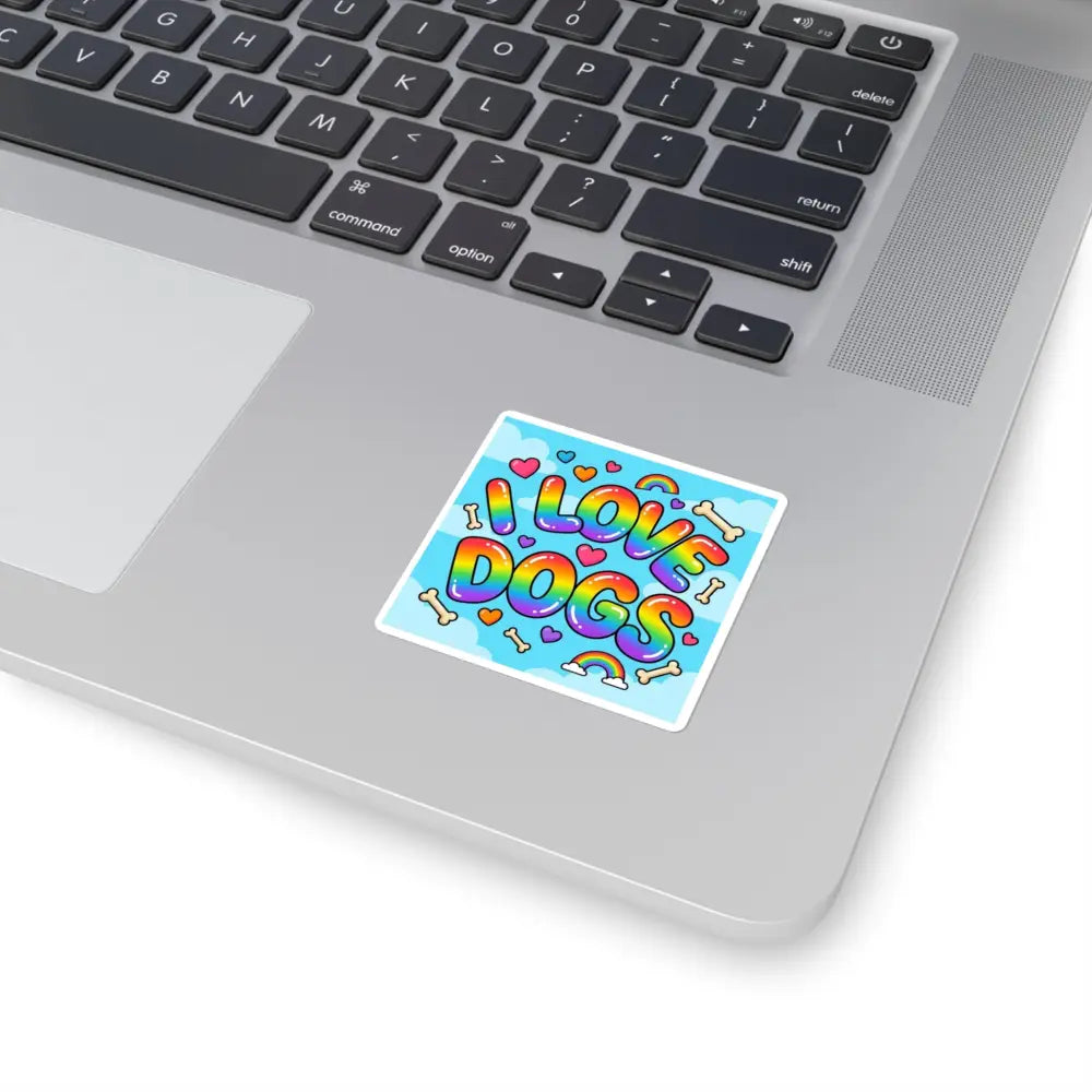 I Love Dogs Rainbow Square Sticker, Cute Dog Lover Laptop Decal - 2’’ × 2’’ / White - Stickers