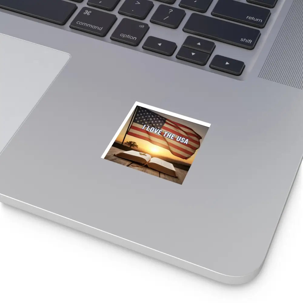 I Love the USA Square Vinyl Sticker, Patriotic American Flag Decal - 2’’ × 2’’ - Stickers