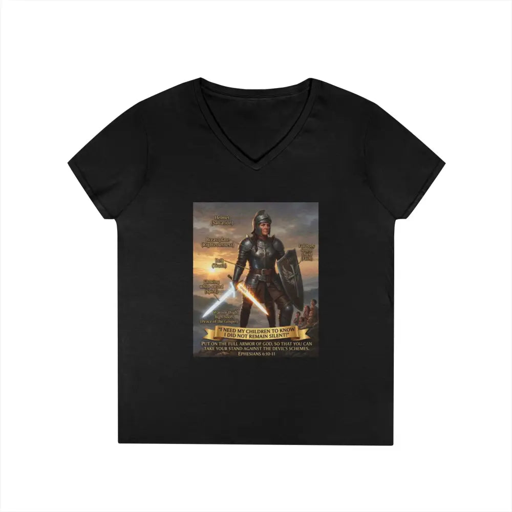 Ladies’ V-Neck T-Shirt, Inspirational Warrior Artwork Tee - S / Black - V-neck