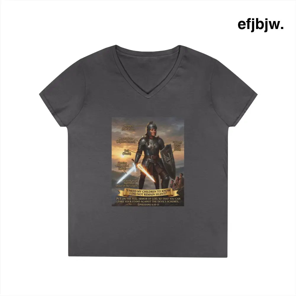 Ladies’ V-Neck T-Shirt, Inspirational Warrior Artwork Tee - S / Charcoal - V-neck