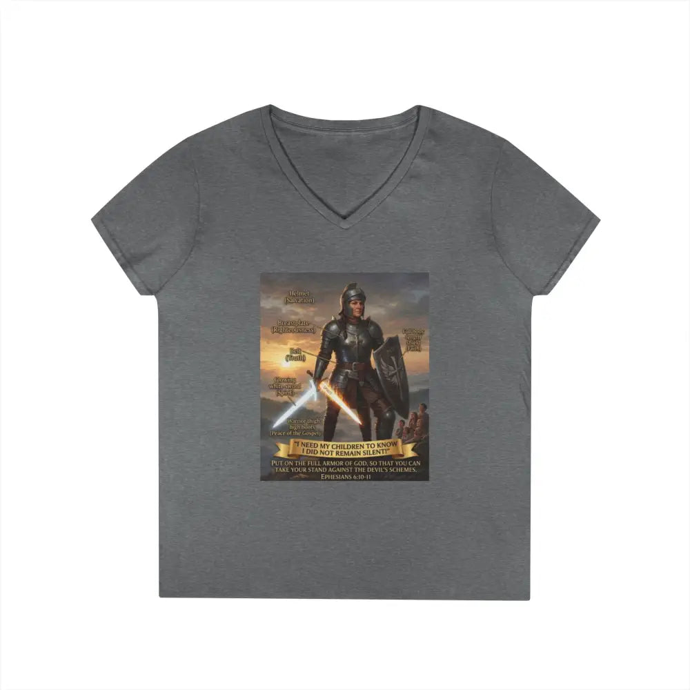 Ladies’ V-Neck T-Shirt, Inspirational Warrior Artwork Tee - S / Graphite Heather - V-neck
