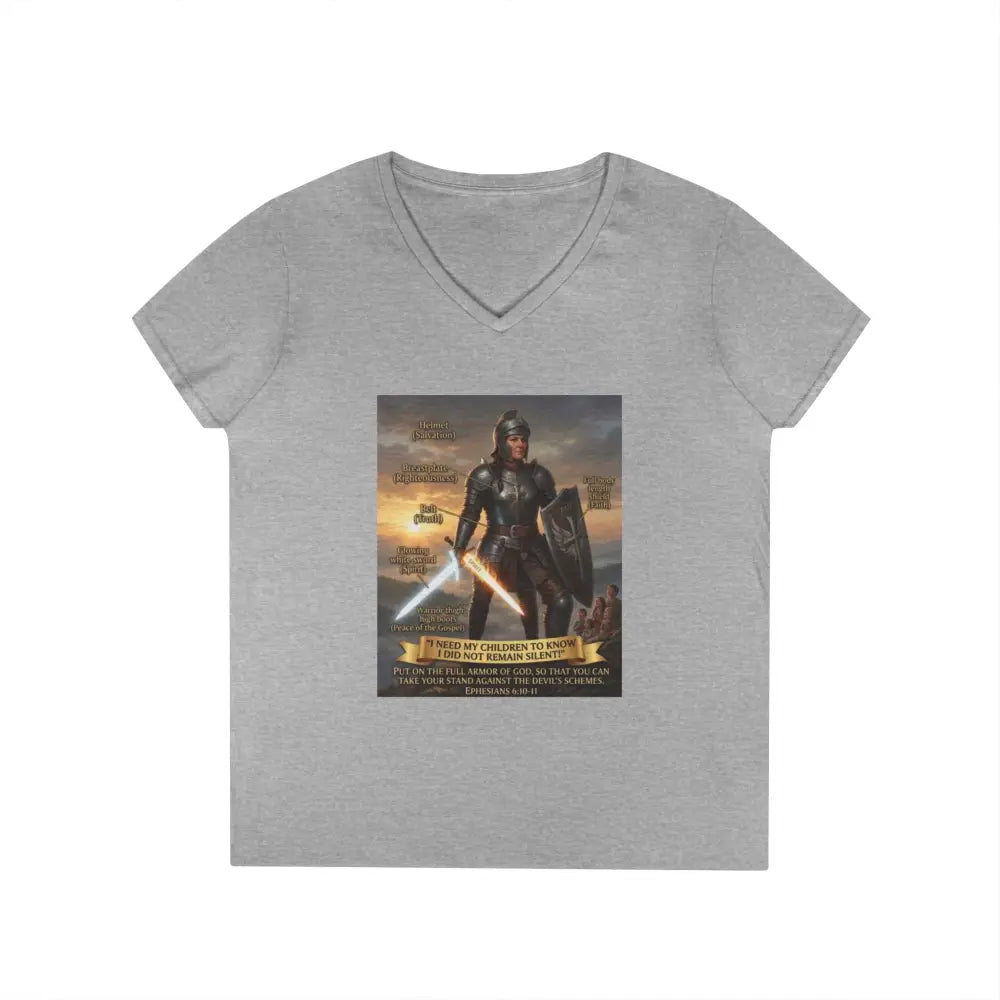 Ladies’ V-Neck T-Shirt, Inspirational Warrior Artwork Tee - S / Sport Grey - V-neck