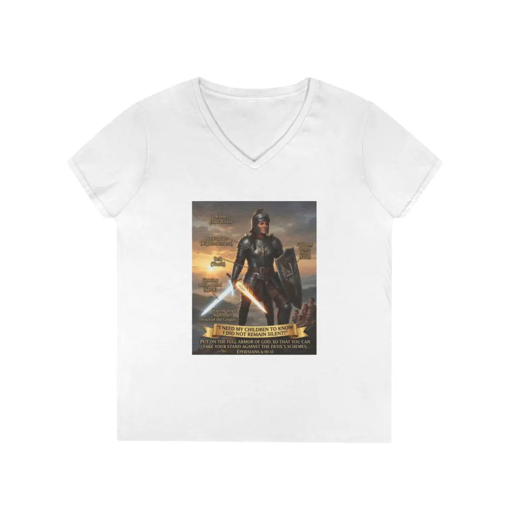Ladies’ V-Neck T-Shirt, Inspirational Warrior Artwork Tee - S / White - V-neck