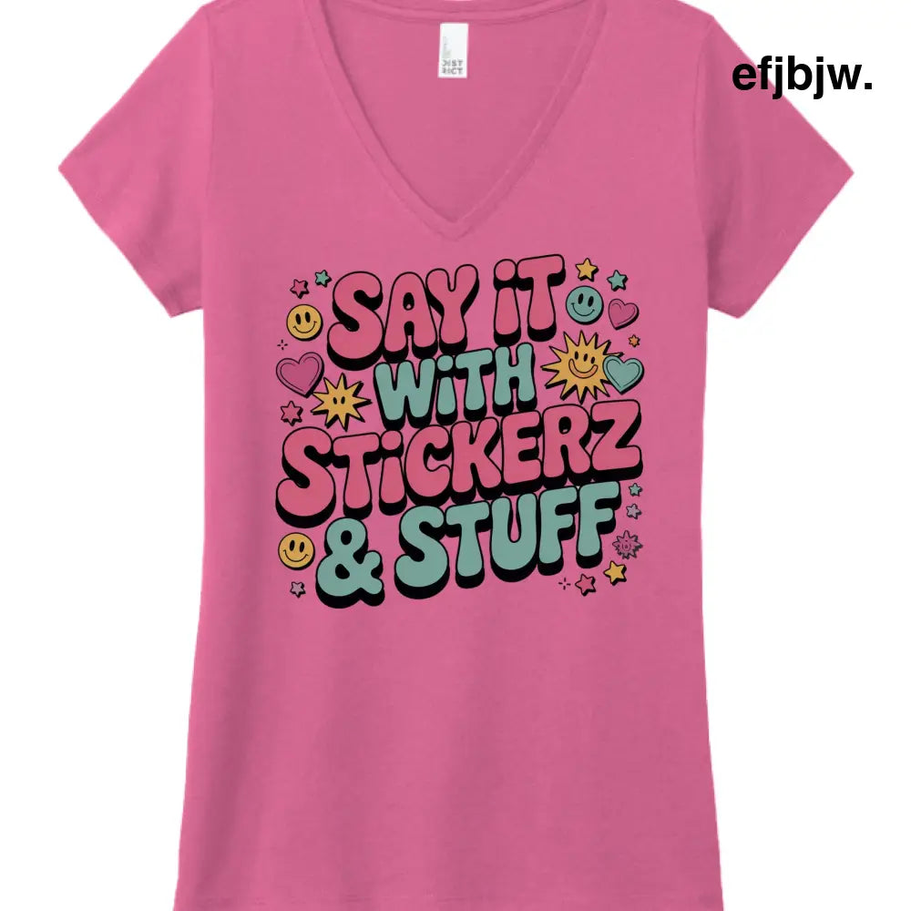 Say it with Stickerz 2 - Fuchsia Frost / XS - Printed T-Shirts